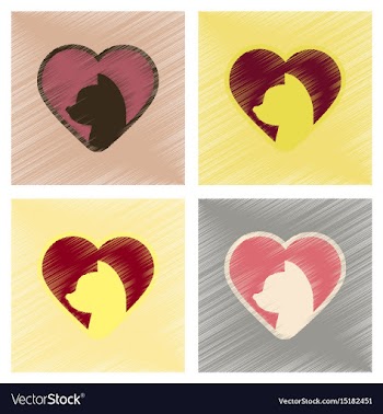 Assembly flat shading style icons cat heart vector image