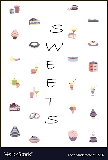Assembly flat shading style icons desserts for vector image