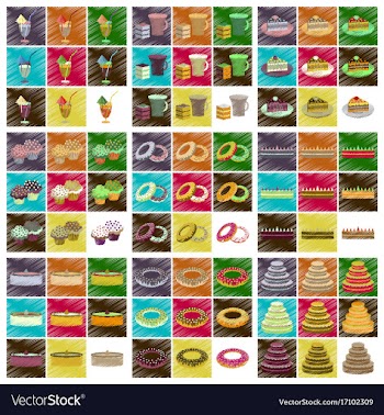 Assembly flat shading style icons desserts for vector image