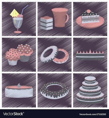 Assembly flat shading style icons desserts for vector image