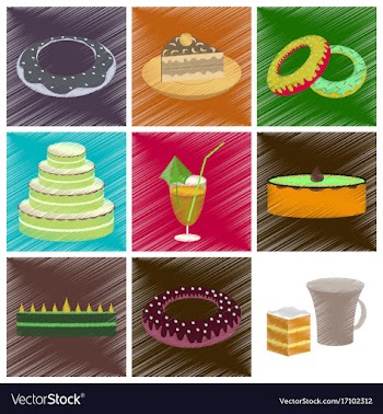 Assembly flat shading style icons desserts for vector image