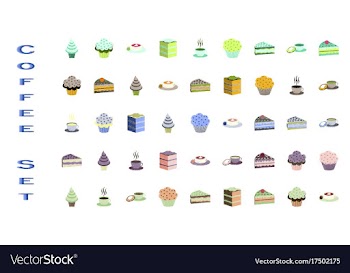 Assembly flat shading style icons desserts for vector image