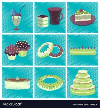 Assembly flat shading style icons desserts for vector image