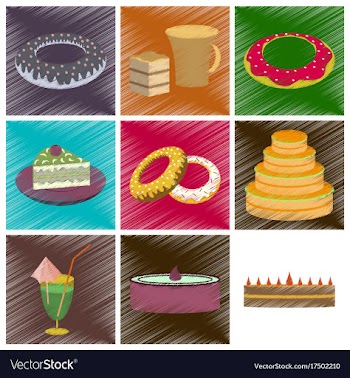 Assembly flat shading style icons desserts for vector image