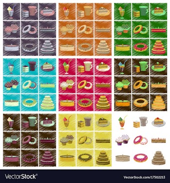 Assembly flat shading style icons desserts for vector image