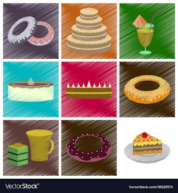 Assembly flat shading style icons desserts for vector image
