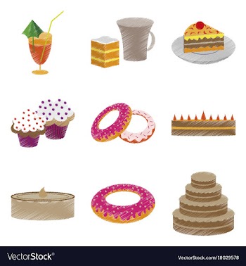 Assembly flat shading style icons desserts for vector image