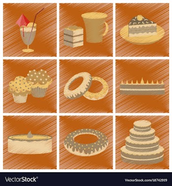 Assembly flat shading style icons desserts for vector image