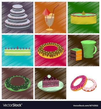 Assembly flat shading style icons desserts for vector image