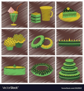 Assembly flat shading style icons desserts for vector image