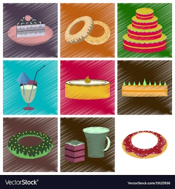Assembly flat shading style icons desserts for vector image