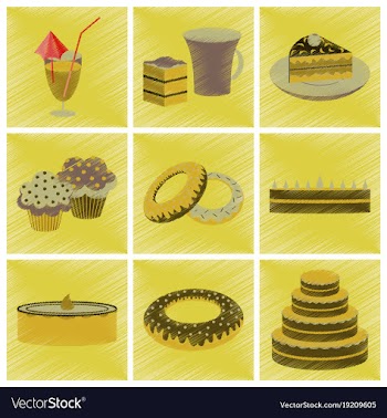 Assembly flat shading style icons desserts for vector image