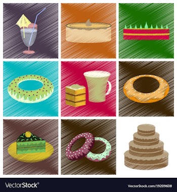 Assembly flat shading style icons desserts for vector image