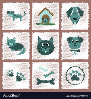 Assembly flat shading style icons dog cats pets vector image