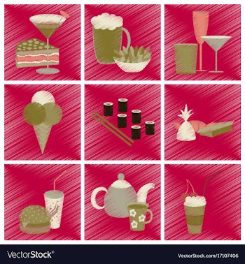 Assembly flat shading style icons food vector image