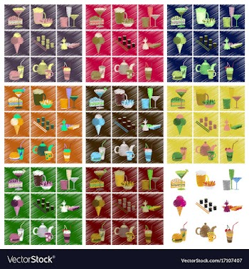 Assembly flat shading style icons food vector image