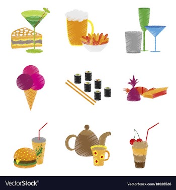 Assembly flat shading style icons food vector image