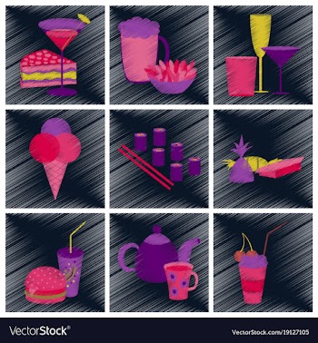 Assembly flat shading style icons food vector image