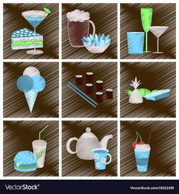 Assembly flat shading style icons food vector image