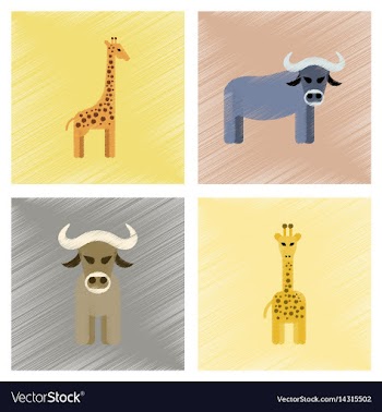 Assembly flat shading style icons giraffe bull vector image