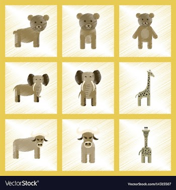Assembly flat shading style icons giraffe bull vector image