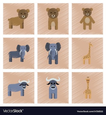 Assembly flat shading style icons giraffe bull vector image
