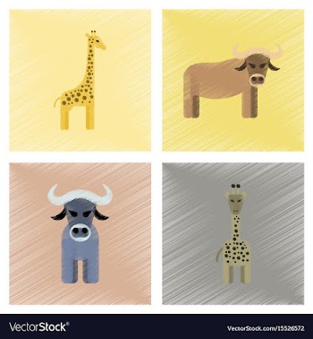 Assembly flat shading style icons giraffe bull vector image