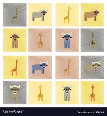 Assembly flat shading style icons giraffe bull vector image
