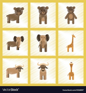 Assembly flat shading style icons giraffe bull vector image