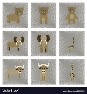 Assembly flat shading style icons giraffe bull vector image