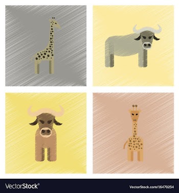 Assembly flat shading style icons giraffe bull vector image