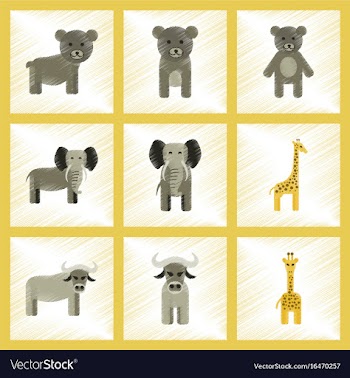 Assembly flat shading style icons giraffe bull vector image