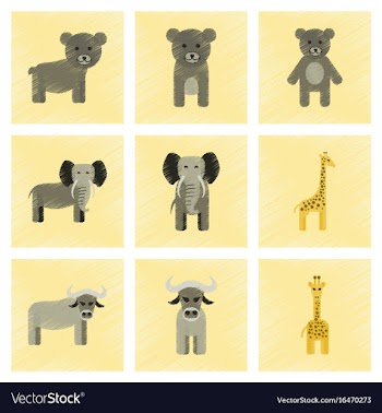 Assembly flat shading style icons giraffe bull vector image