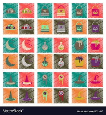 Assembly flat shading style icons halloween bag vector image