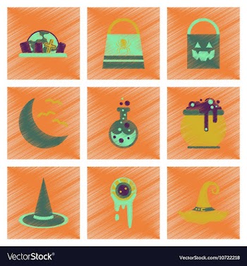 Assembly flat shading style icons halloween bag vector image