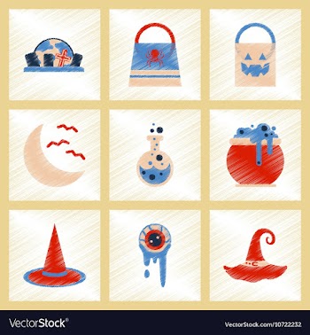 Assembly flat shading style icons halloween bag vector image