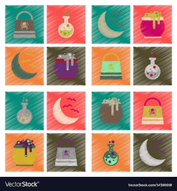 Assembly flat shading style icons halloween bag vector image
