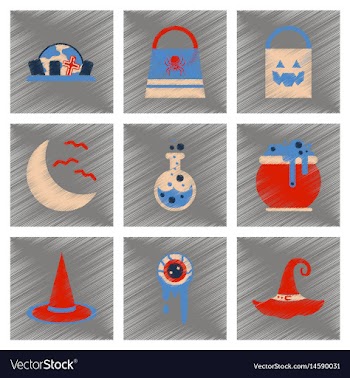 Assembly flat shading style icons halloween bag vector image