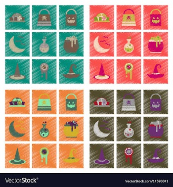 Assembly flat shading style icons halloween bag vector image