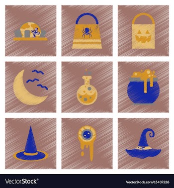 Assembly flat shading style icons halloween bag vector image