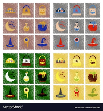 Assembly flat shading style icons halloween bag vector image
