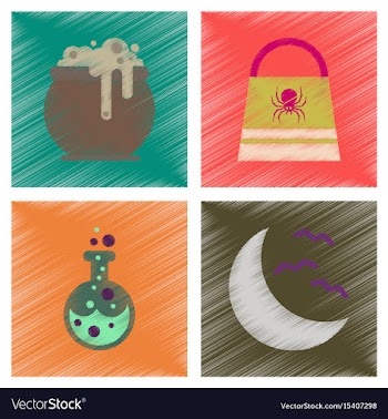 Assembly flat shading style icons halloween bag vector image