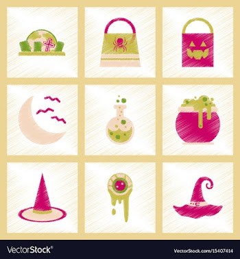 Assembly flat shading style icons halloween bag vector image