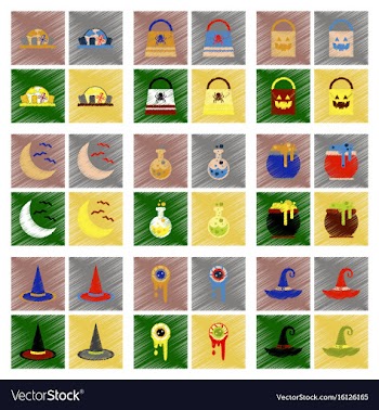 Assembly flat shading style icons halloween bag vector image