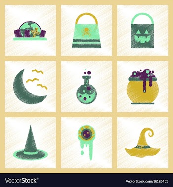 Assembly flat shading style icons halloween bag vector image