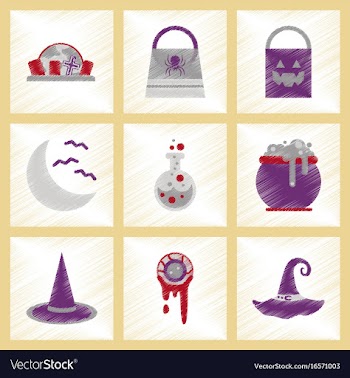 Assembly flat shading style icons halloween bag vector image