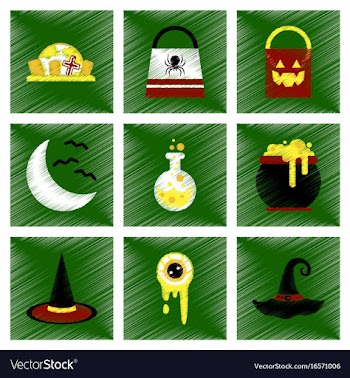 Assembly flat shading style icons halloween bag vector image