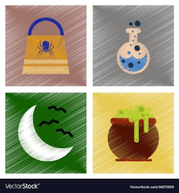 Assembly flat shading style icons halloween bag vector image