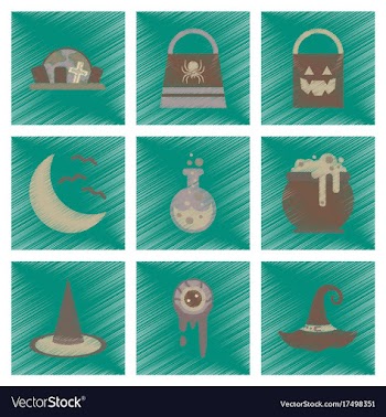 Assembly flat shading style icons halloween bag vector image