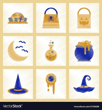 Assembly flat shading style icons halloween bag vector image